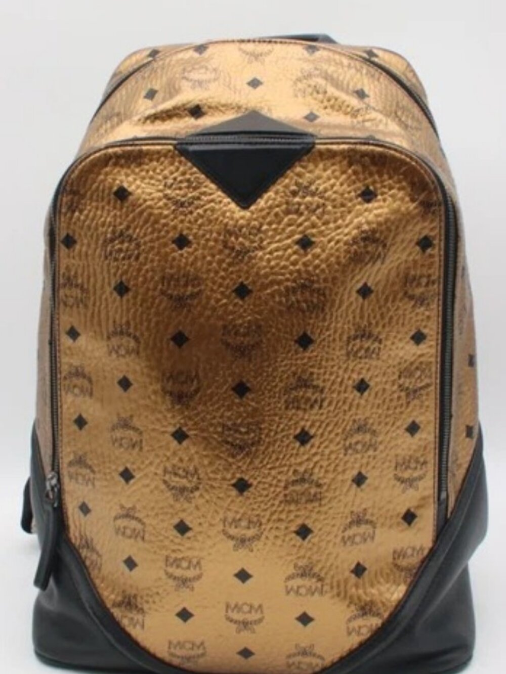 MCM Duke Visetos Black/Gold Leather Backpack